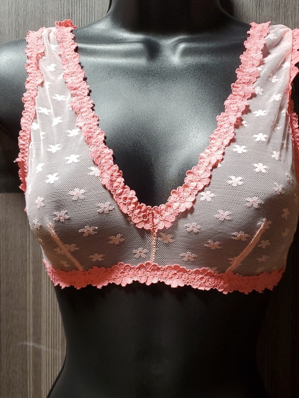 American Eagle Outfitters Coral Pink Lace Mesh Bralette
